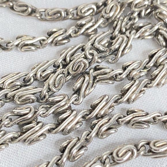 Unisex Silver Tone Scroll Chain Necklace 36" - Picture 5 of 8